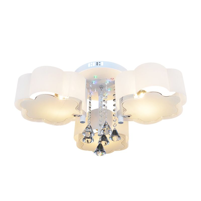 Contemporary Bloom Flush Mount Lamp 3/5 Heads White Glass Flush Light with Crystal Draping