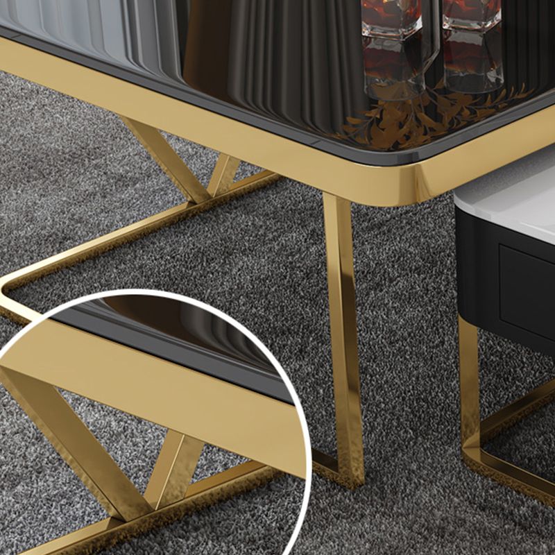 Faux Marble Frame Coffee Table Fixed Modern Square Cocktail Table