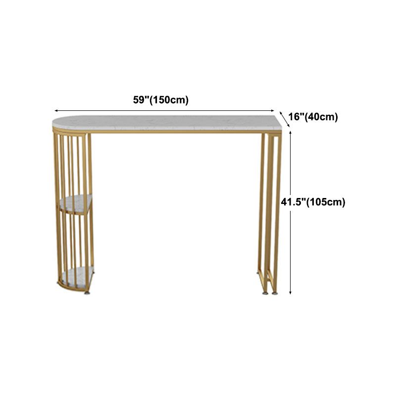Faux Marble Indoor Glam Bar Dining Table Iron Double Pedestal Bistro Table with Shelve