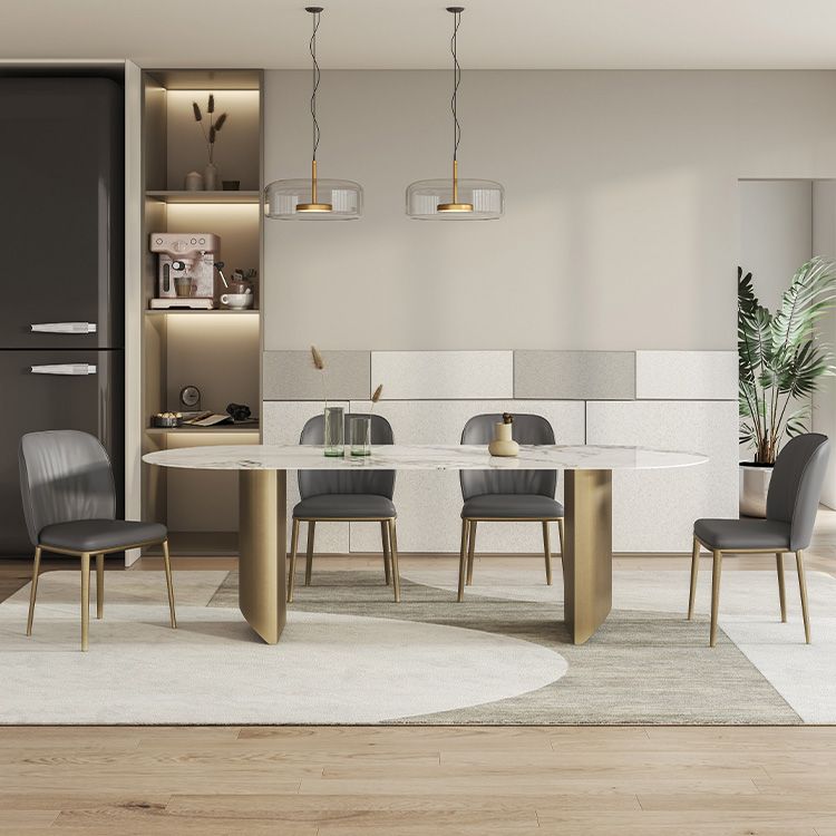 Luxury Oval Dining Table Stainless Steel Double Pedestal Dining Table