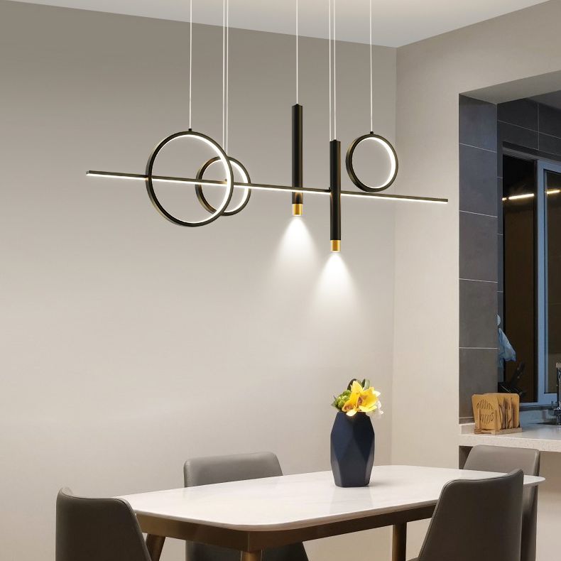 43.3" Length Minimalism LED Island Light Spotlight Design Nordic Style Aluminum Geometric Lines Hanging Light for Dining Room
