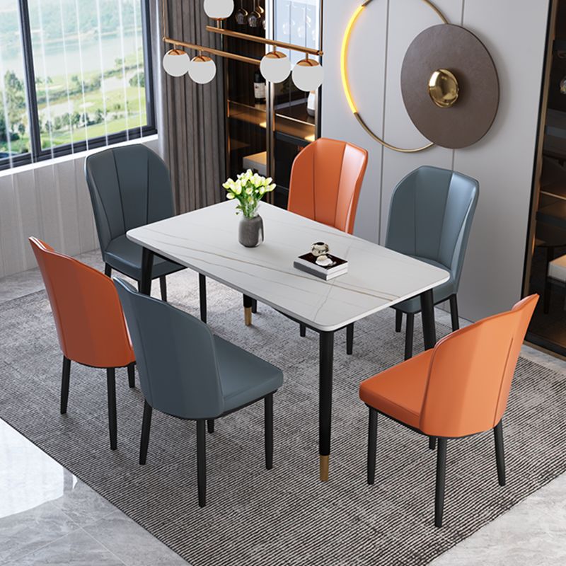 Modern Rectangular Gray Stone Dining Table with 4 Solid Wood Foot