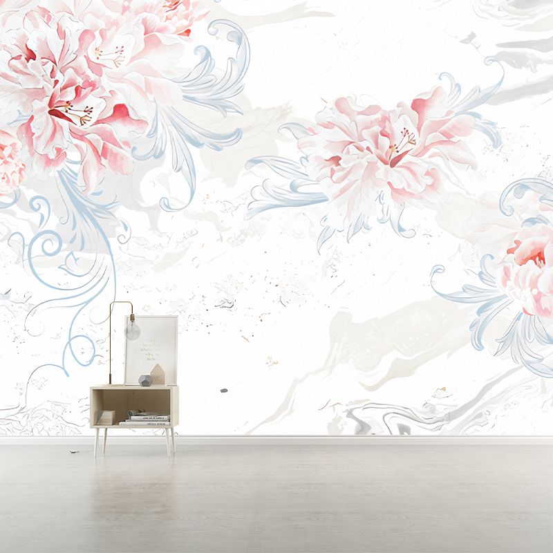 Large Flower Mural Decal Modern Beautiful Lily Blossom Wall Covering in Pink for Bedroom