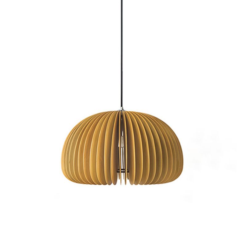 1 Light Pumpkin Shaped Pendant Lamp with Wood Frame Modern Suspension Lighting Fixture