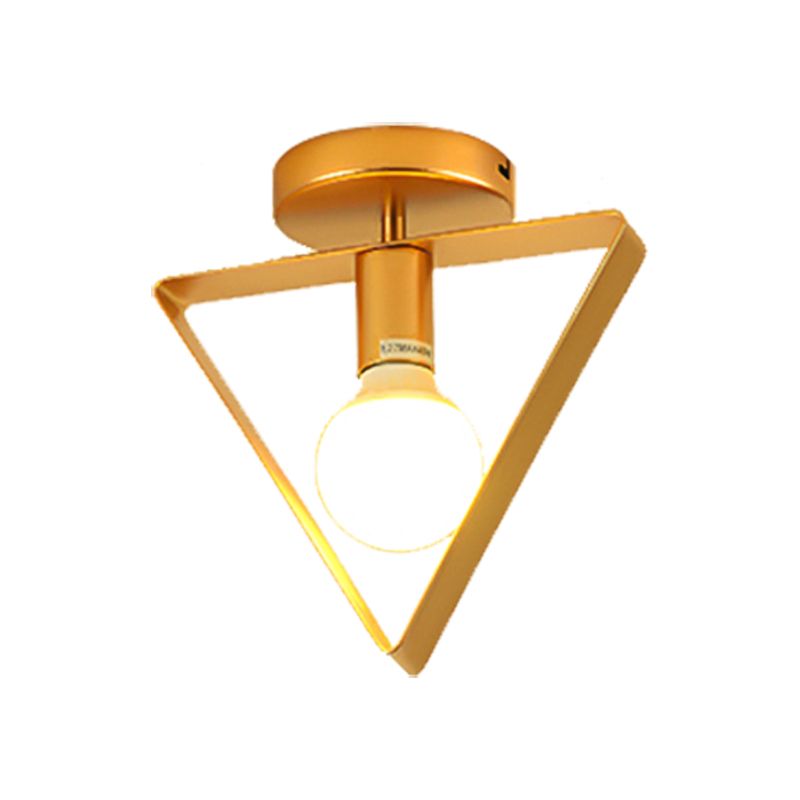 Lámpara de techo de montaje semiempotrado de 1 luz nórdica de metal con pantalla triangular/cuadrada/redonda en oro para pasillo