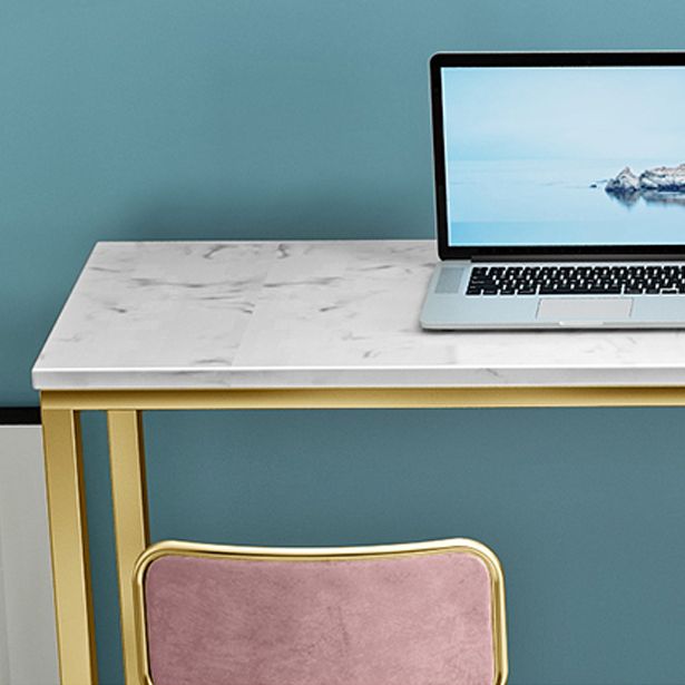 White Marble Bar Table with Rectangle Table Top Gold Trestle Table - 41.3" H