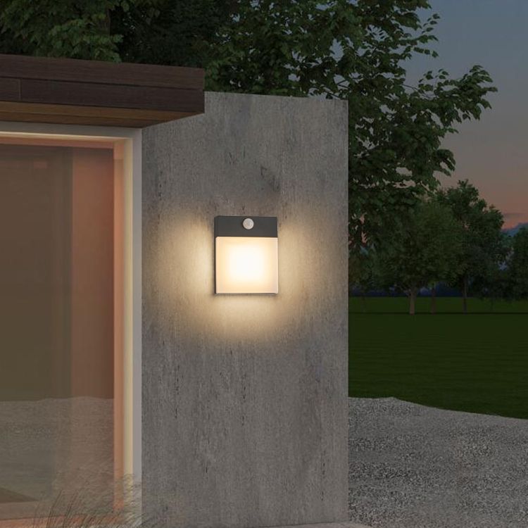 Black Modern Metal Wall Sconce Rectangle Shape Wall Light with Acrylic Shade for Courtyard