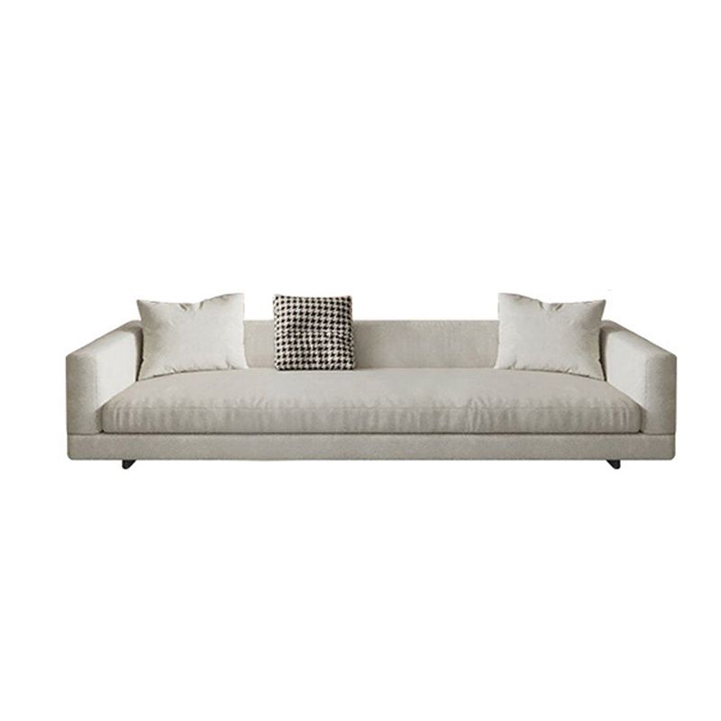 Flannelette Sectional Square Armrest Latex/down Upholstery Filled White Sofa