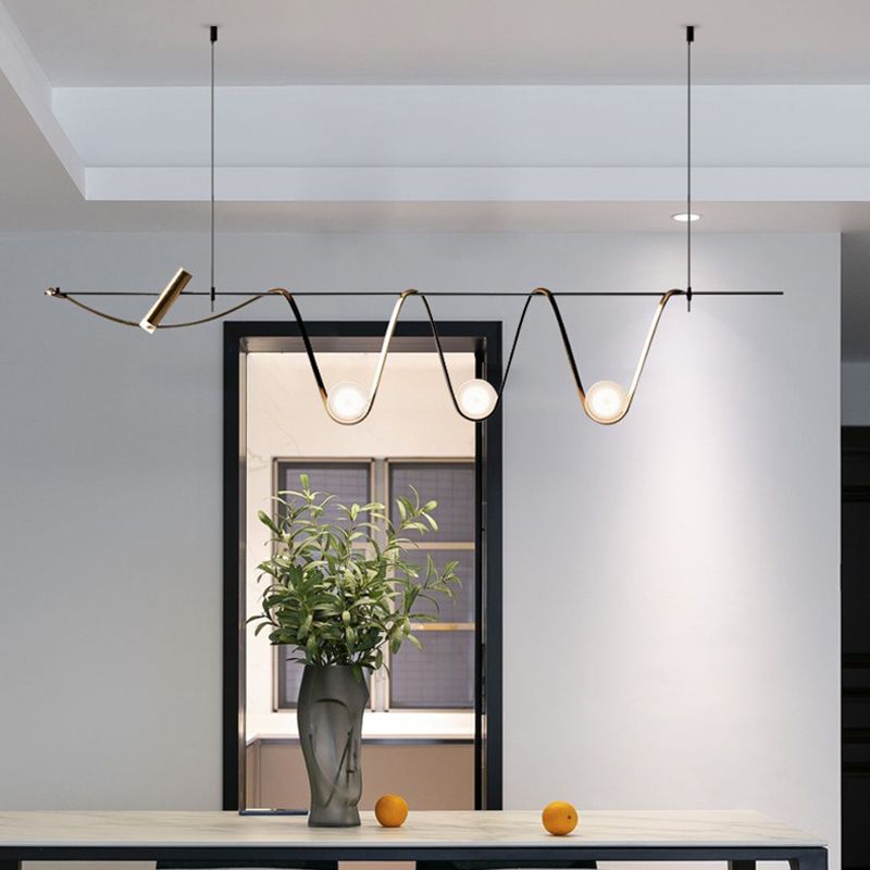 4 Lights Linear Island Lighting Modern Minimalism Globe Glass Island Chandelier Lights