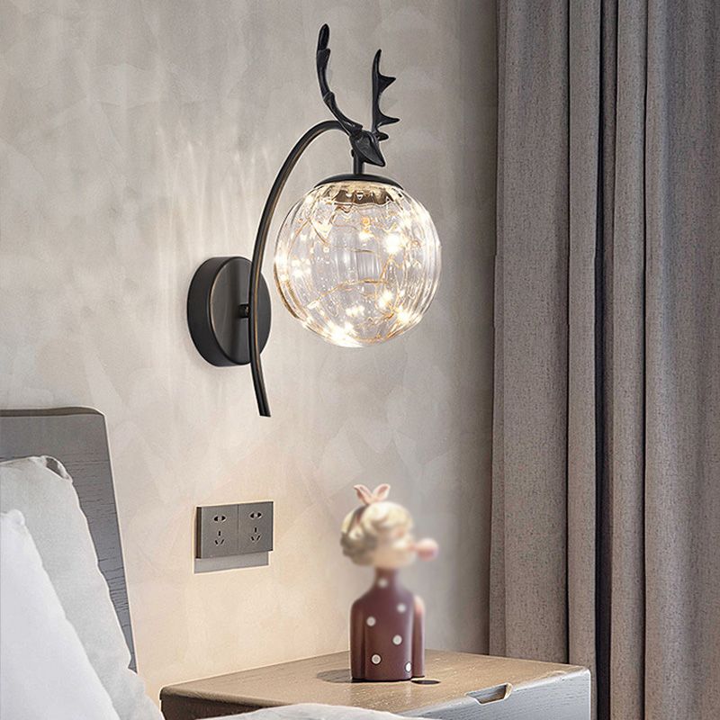 Globe Shape Wall Lamp Modern Style Glass 1 Light Sconce in Black/ Gold