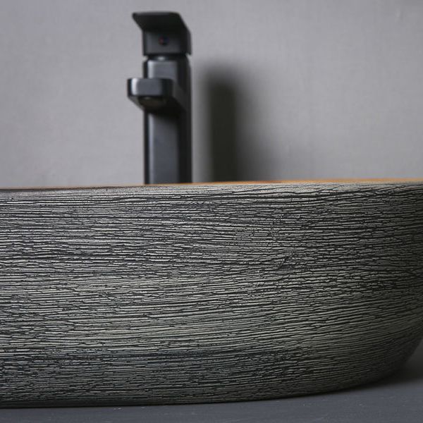 Brown Oval-shape Trough Bathroom Sink Modern Trough Bathroom Sink