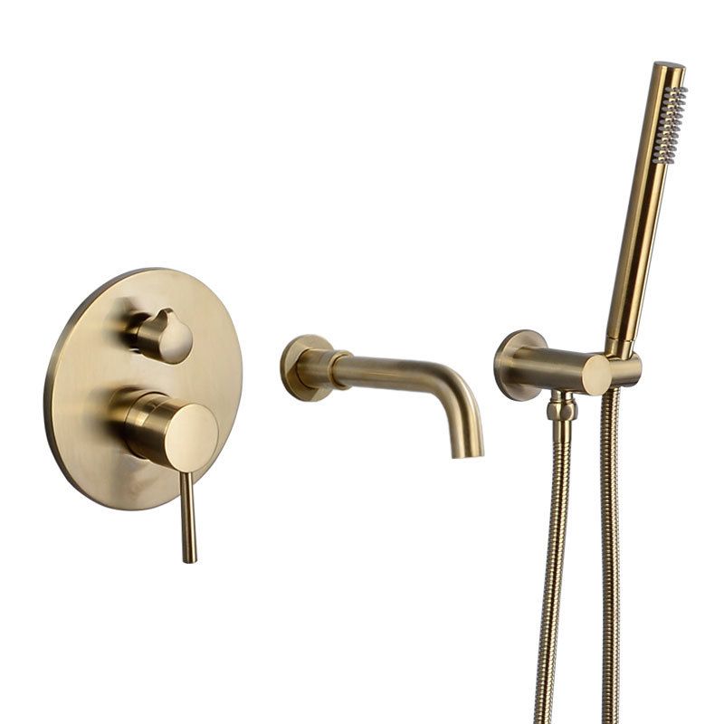 Cold and Hot Wall Mounted Bathtub Faucet Gold Finish Tub Faucet with Shower Head