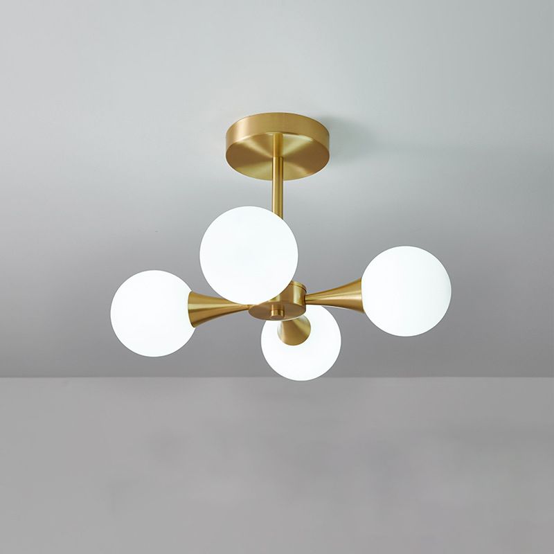 Brass Globe Semi Flush Light Minimalist Glass LED Close to Ceiling Lamp for Bedroom