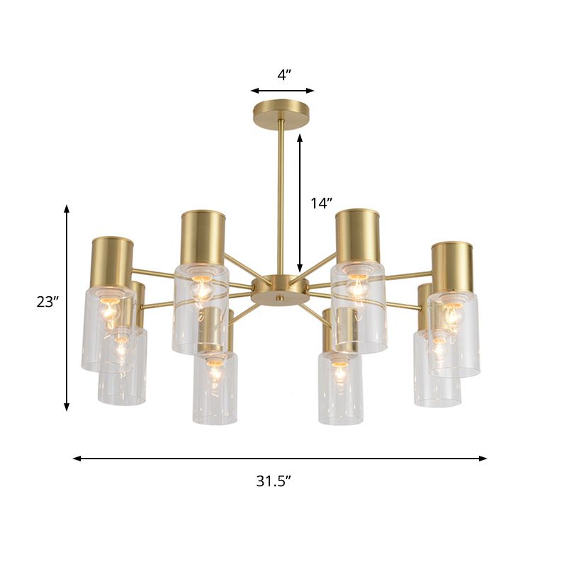 MODERNE 8 têtes de lustre lampe en laiton pendante suspendue tubulaire avec une teinte en verre transparent