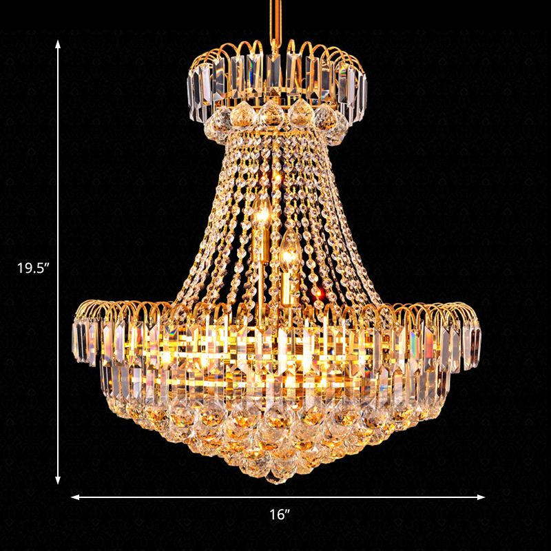 Mushroom Empire Kroonluchter Modern Crystal Gold Hangend Light voor slaapkamer, 16 "/23.5" breed