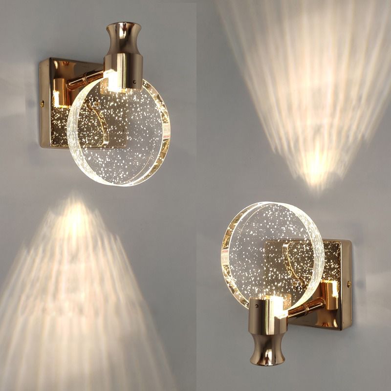 1 Light Round Vanity Wall Lights Modern Style Crystal Vanity Wall Sconce
