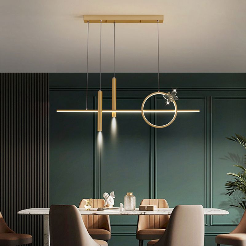 Contemporary Island Light Linear Metal 4 Light Island Chandelier Lights