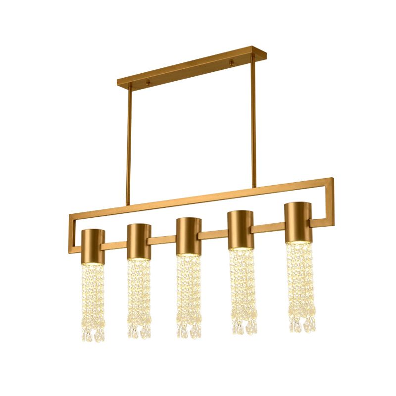 Brass 15-Light Island Pendant Postmodern Crystal Draping Linear Suspended Lighting Fixture