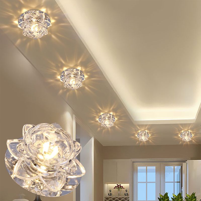 Lámpara de techo empotrada de pasillo de cristal con luz LED empotrada Lotus de Simplicity en transparente