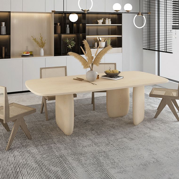 Solid Wood Rectangle Dining Table Modern Contemporary Kitchen Wood Table with 3 Legs
