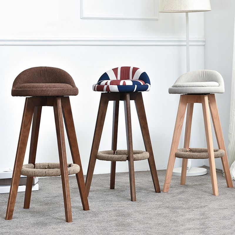 Taburete de bar moderno de madera maciza, reposapiés, respaldo bajo, taburete de mostrador con cojín, 1 pieza