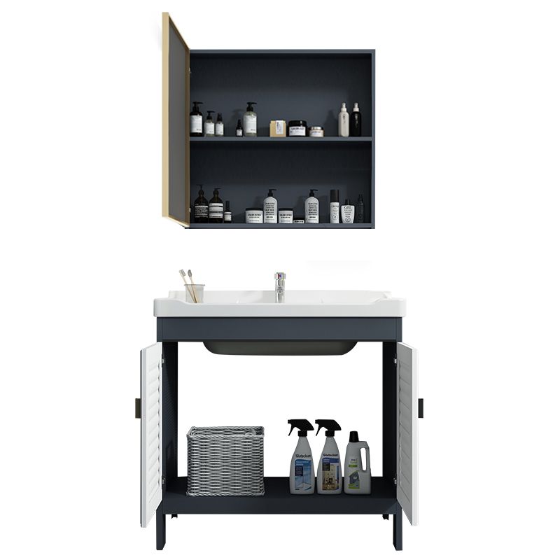 Mirror Bathroom Vanity Freestanding Rectangular Single Sink Metal Frame Vanity with Doors