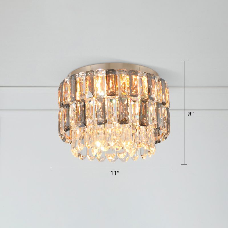 Brass Drum Shaped Flushmount Lighting Modern 3 Lights Crystal Ceiling Light for Corridor