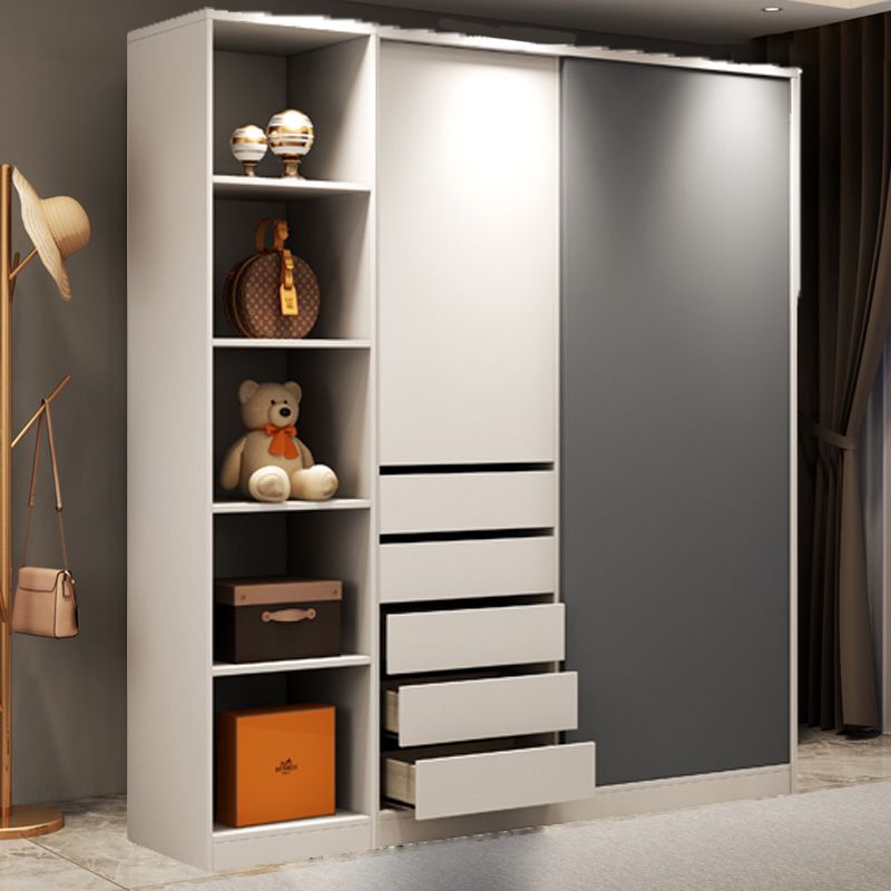 Modern Style Sliding Doors Armoire Wooden Storage Cabinet with Shelves