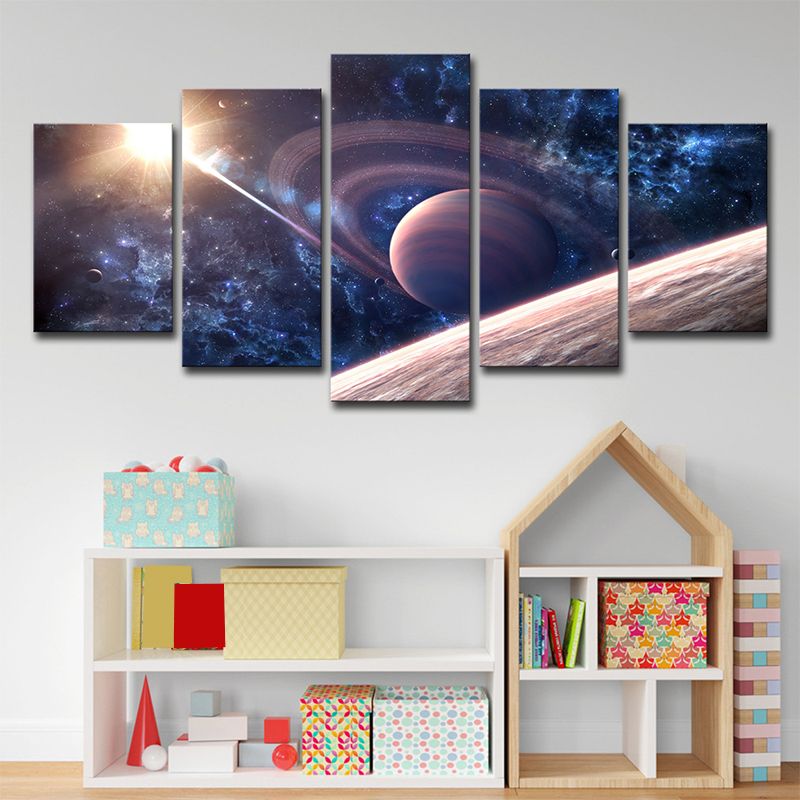 Digital Print Saturn Wall Art Dark Blue Canvas-Made Wall Decor, Multi-Piece