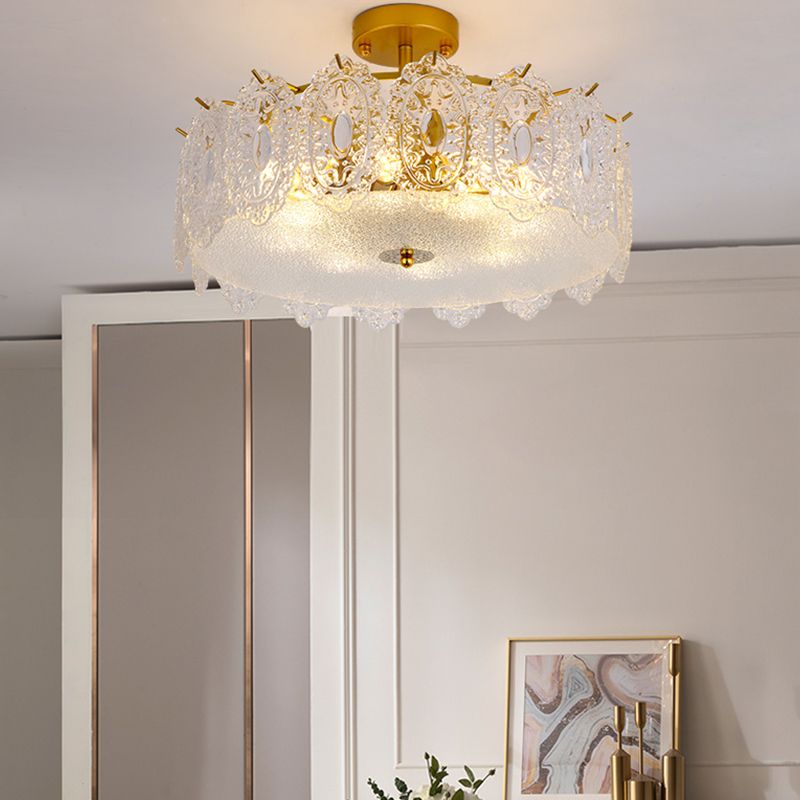 Glazen trommelvorm plafond spoeling mount licht moderne stijl gouden plafondbevestiging verlichtingsarmatuur