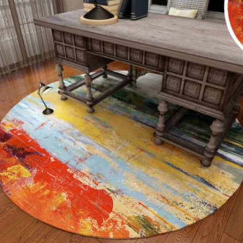 Brown Indoor Room Area Rug Contemporary Abstract Carpet Polyester Anti-Split Rug