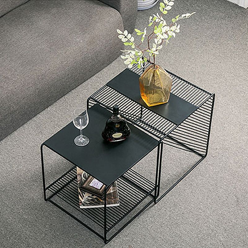 Square 2 Nesting Coffee Table with Shelf Mid Century Iron Frame Coffee Table Set
