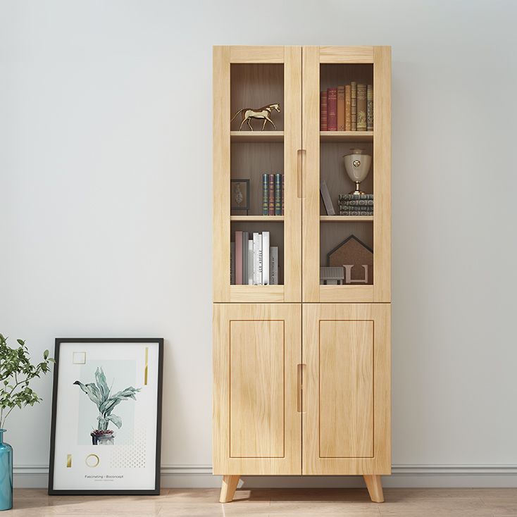 Scandinavian Solid Wood Bookcase Natural Closed Back Bookshelf with Door
