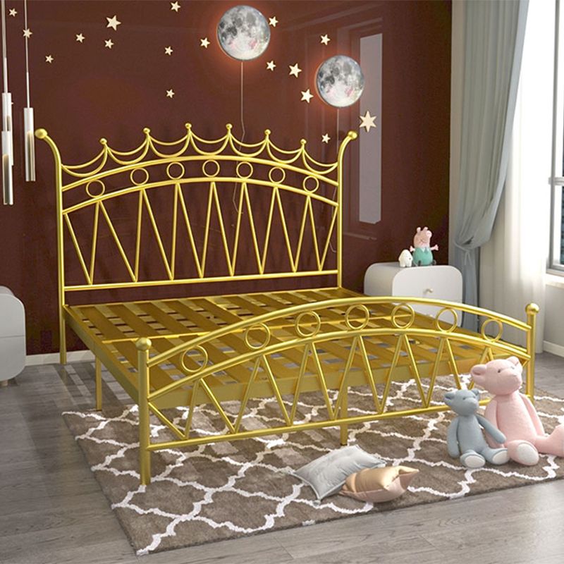 Crown Glam Headboard Bed Open-Frame Metal Bed With Footboard