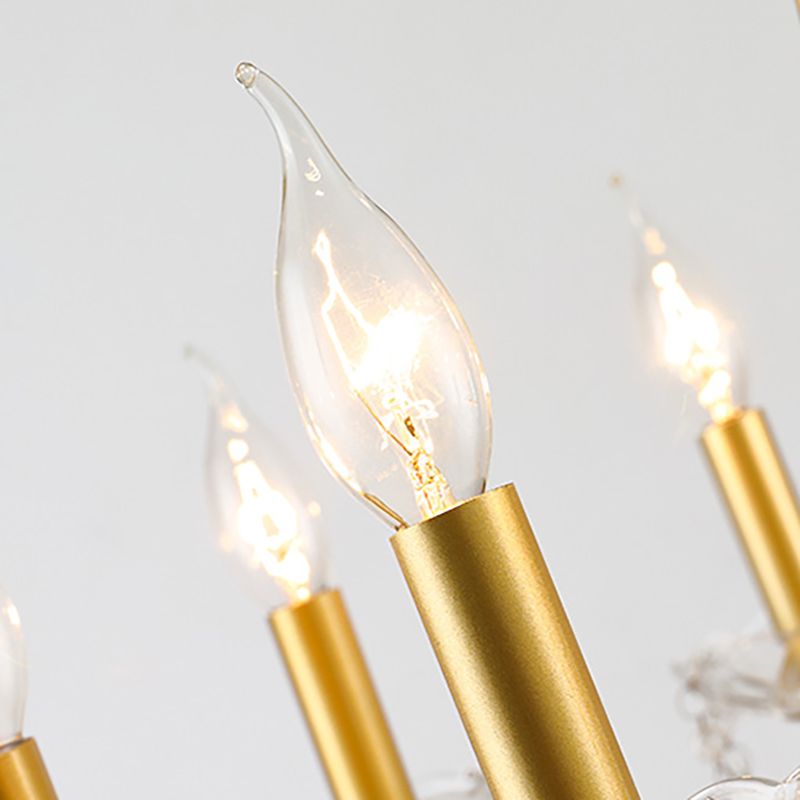 Candle Suspended Lighting Fixture American Style Multi-Head Hanging Pendant Lights with Crystal Bead