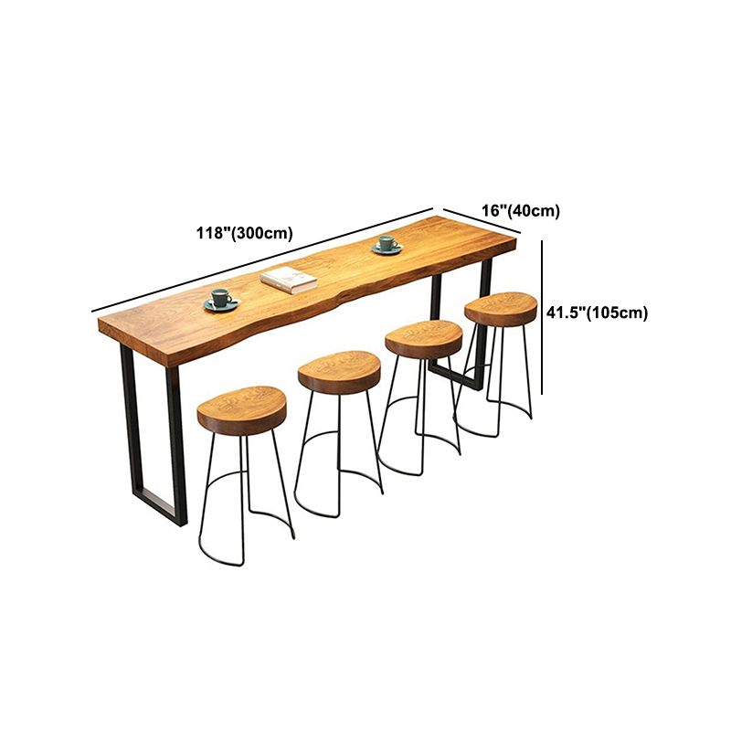 Light Brown Solid Wood Top Bar Table with Black Sled Modern Pub Table for Small Places