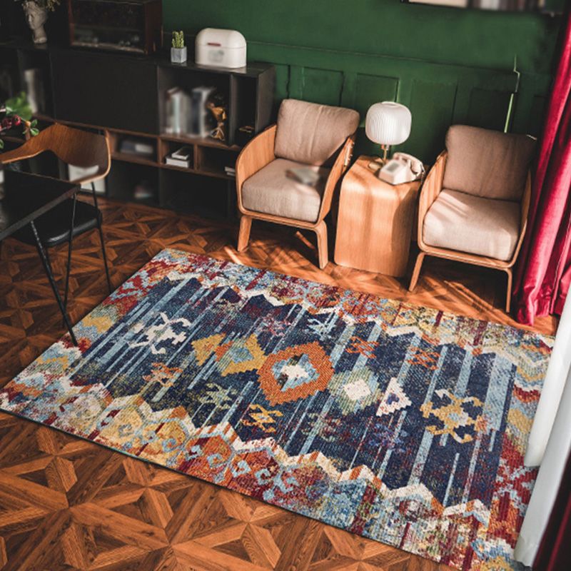 Navy Moroccan Rug Polyester Graphic Rug Non-Slip Backing Rug for Living Room