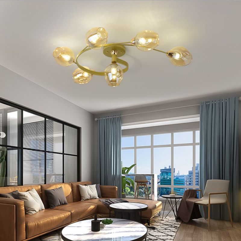 Nordic Bell Shape Ceiling Light Glass Shade Multi Light Flush Mount Light for Bedroom