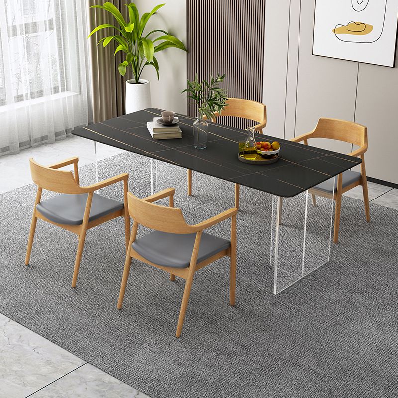 Modern Dining Table Rectangle Stone Top Table with Sled Base