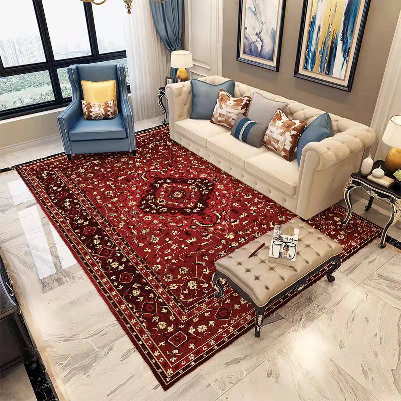 Traditional Area Rug Multicolor Floral Printed Carpet Non-Slip Backing Carpet for Living Room