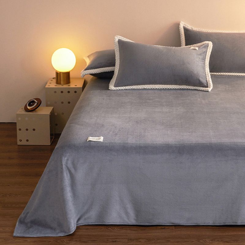 Flannel Bed Sheet Set Solid Color Basic Fitted Sheet for Bedroom