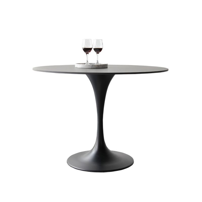 Metal Modern Round Indoor Table Black Sintered Stone Top Table for Dining Room