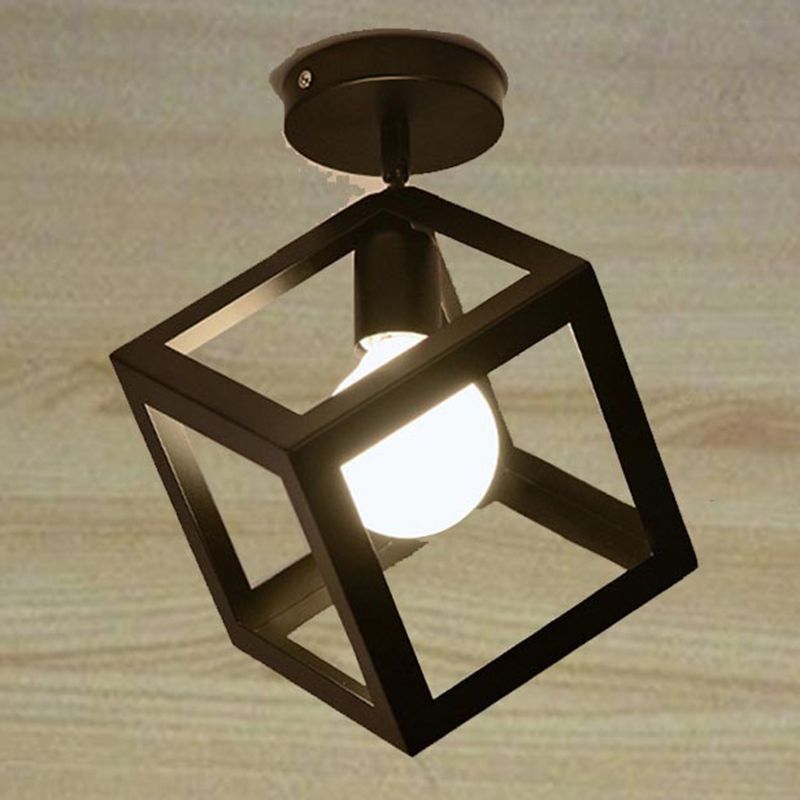 Plafoniera da incasso geometrica nera in stile retrò industriale in ferro battuto per corridoio
