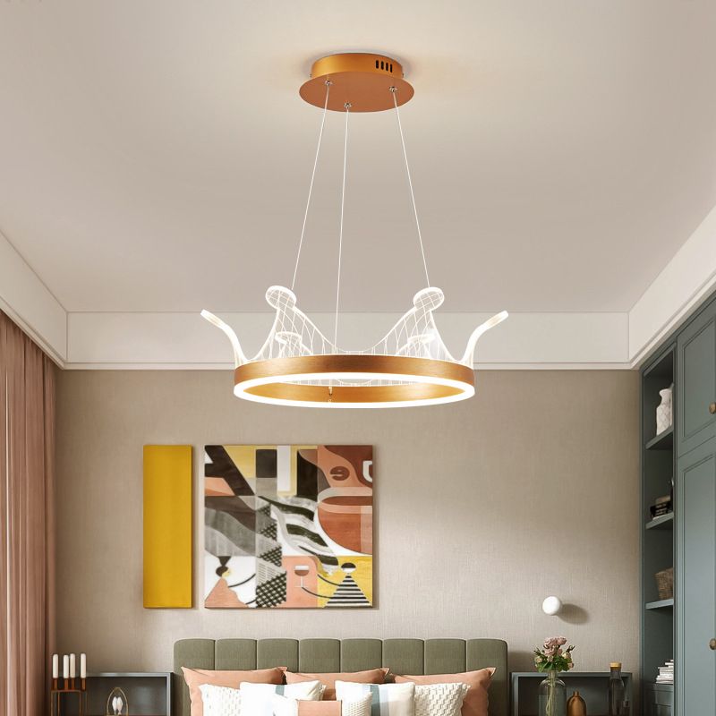 Minimalist LED Suspension Light Gold Crown Shaped Chandelier with Acrylic Diffuser