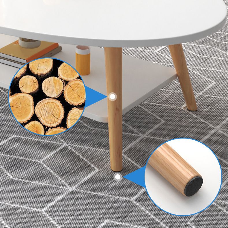 Modern Oval Solid Wood Coffe Table with Storage Shelf and 4 Legs