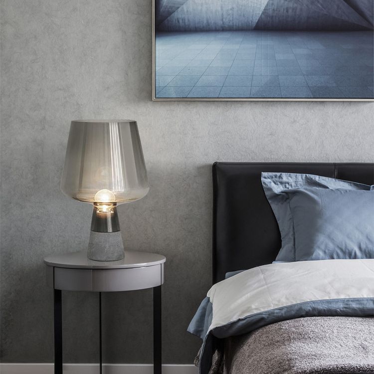 Cement Base Nordic Minimalism Glass Table Lamp Creative Goblet-shaped Single Bulb Nightstand Light