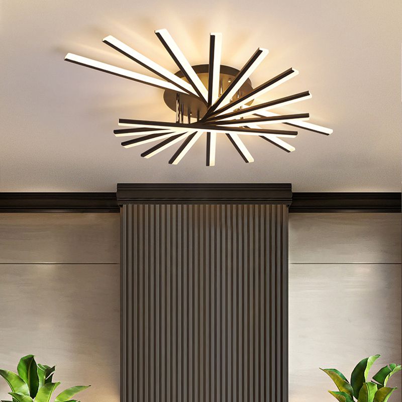 Fan-Shaped Living Room LED Semi Flush Acrylic Modern Flush Ceiling Lighting Fixture