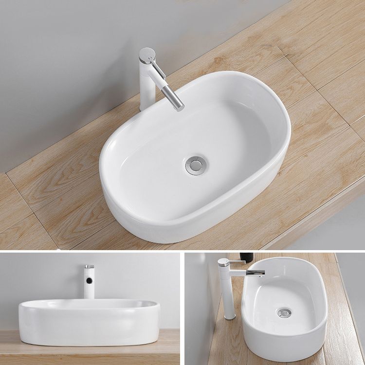 Modern Wash Stand Porcelain Rectangular with Drain Assembly and Pop-Up Drain Vessel Sink