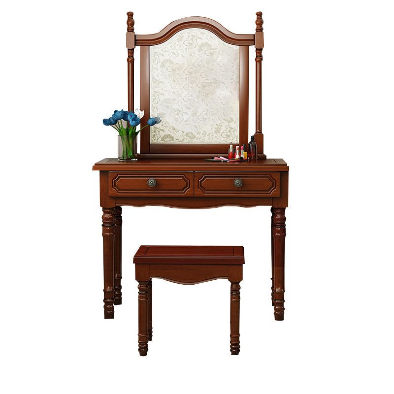 Victorian Solid Wood Vanity Makeup Dressing Table Stool Set with Mirror