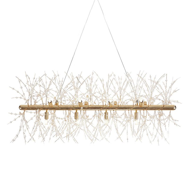 Modern Metal Ceiling Light Glowworm Shape Island Light with Crystal Shade for Living Room